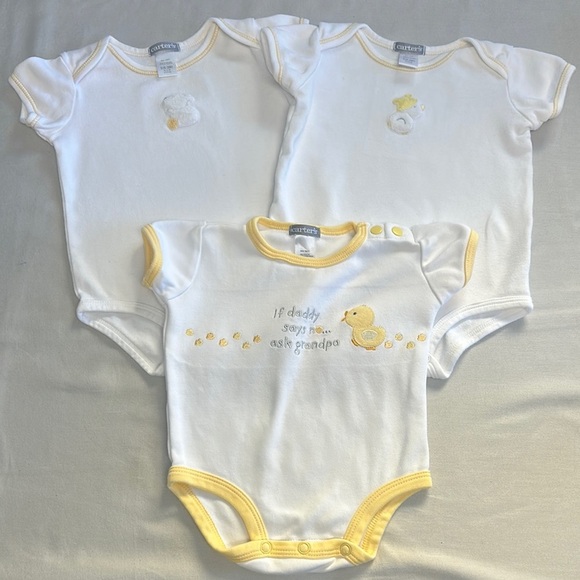 Carter's - Set of 3 Soft Cotton White and Yellow Newborn Onesie Bodysuits - Picture 1 of 6